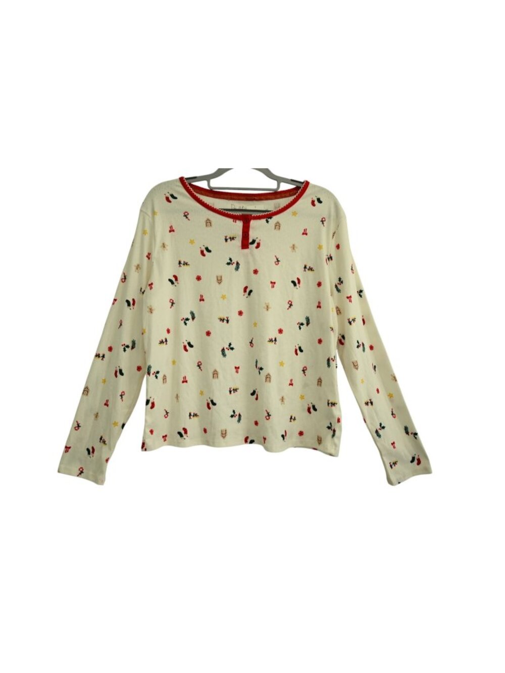 NWT Roudelain Long Sleeve Knit Sleep Lounge Shirt Scrunchie Sz L Cream Holiday